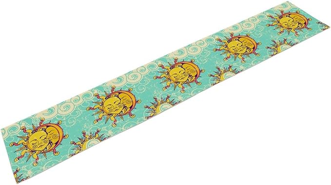 Retro Sun Moon Table Runner, Phase of The Moon Vintage Cloud Table Runner for Kitchen Dinner Living Room Table Runner Yellow Floral, 13x108 Inch Yellow Blue