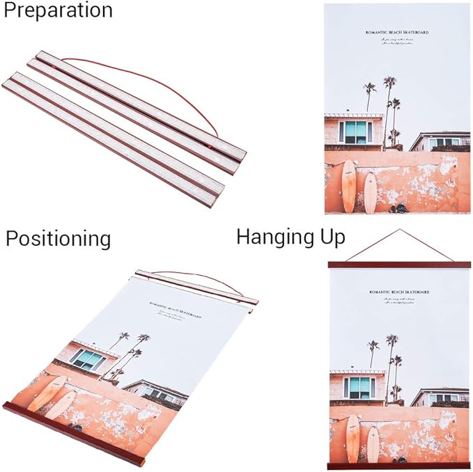 Magnetic Poster Hanger, 12x18 12x16 12x24 Poster Frame Wood Wooden Magnet Print Posters Dowel Scroll Hanger Hangers Hanging Kit for Walls Map Canvas Artwork (Mahogany, 12")
