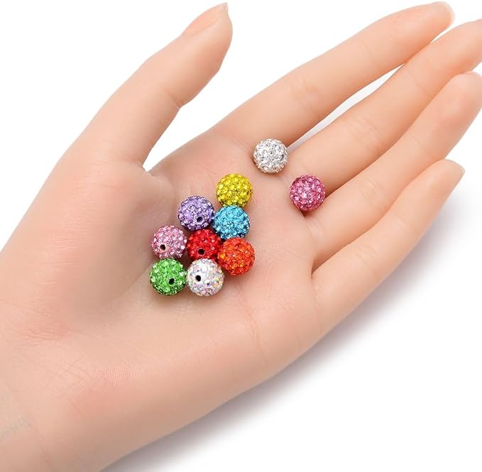 100pcs Adabele Grade A Suncatcher Crystal Rhinestone Pave Loose Beads 10mm Clear White Polymer Clay Disco Ball Spacers Compatible with Shamballa All Craft Jewelry Making DB10-1
