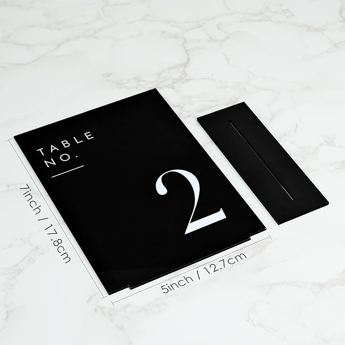 JINMURY Black Wedding Table Numbers 1-25 with Stands, 5"x7" Black Acrylic Table Numbers with White Font, Perfect for Wedding Party Reception(1-25, 5"x7")