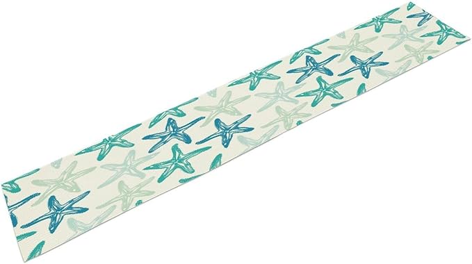 Starfish Plaid Table Flag Green Plaid and Marine Life Starfish Kitchen Table Flag Suitable for Birthday Party Restaurant Decoration Outdoor Picnic 13 * 120 Inch