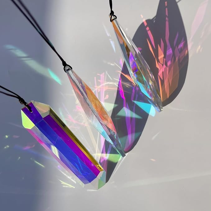 3Pcs 5-inch Crystal Sun Catcher Prisms for Windows Garden Patio,AB Colored Hanging Suncatchers with Glass Prism Rainbow Maker Ideal