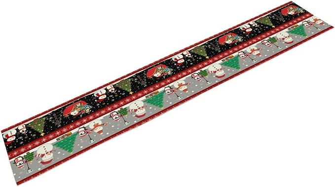 Christmas Table Runner,Cartoon Snowman Tree Xmas Deer Elk Santa Claus Print Tablecloth Burlap for Hotel Indoors Outdoor Dining Room Kitchen Home Decor,W13X L90 in