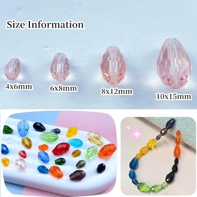 100pcs 8x12mm Teardrop Crystal Glass Beads Vertical Hole Faceted Glass Teardrop Spacer Beads for Bracelets Necklace Earring DIY Jewelry Making Craft(Pink)