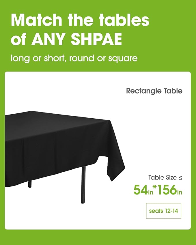 Pureegg Plastic Table Cloth Disposable 10 Pack, 54 x 156 Inch Table Cloths, Halloween Party Decorations, Summerween Decor, Halloween Tablecloths, Rectangle, Plastic Cover, Leakproof & Sturdy, Black
