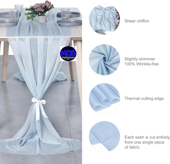 MDS Halloween Chiffon Table Runner - 20 Pack, 29 x 170 Inches, 14ft Each - Sheer Spooky Table Runners for Haunted House Parties, Trick-or-Treat Tables, Witchy Décor, Wedding & Events - Baby Blue