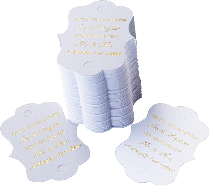 Kingsnow 100 Pack Wedding Ribbon Wand Favor Tags, Ribbon Wands Send Off Tag Exit Wand Tags for Wedding Wands