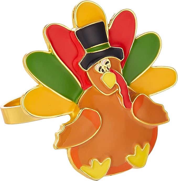 Halatool Thanksgiving Turkey Napkin Rings Set of 12, Alloy Fall Napkin Rings Dinner Tables Holders for Thanksgiving Weddings Holidays Gathering Dinner Party Decorations