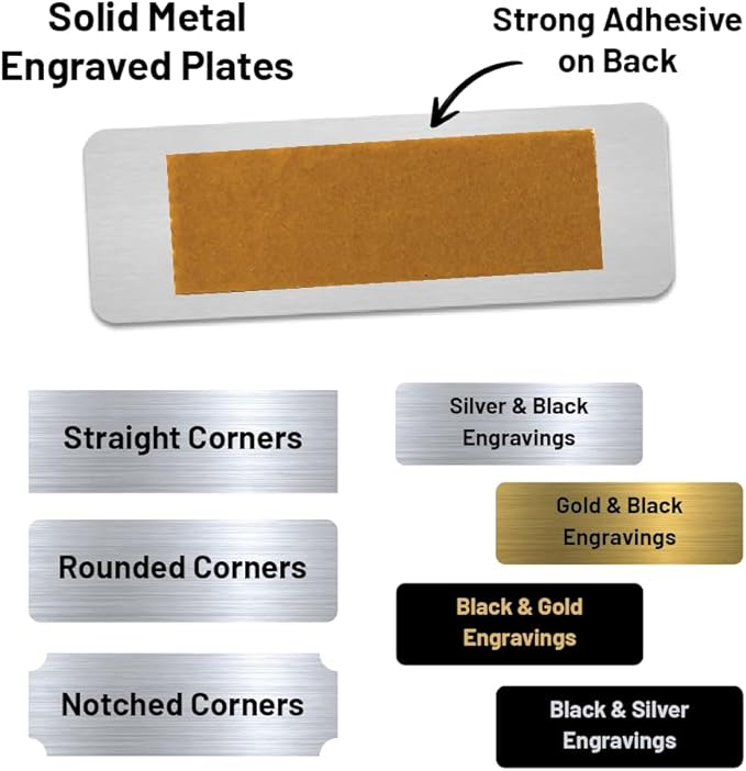 Custom Engraved Name Plates with Adhesive, Made in The USA, Personalized Pet Urn, Memorial Plaque, Picture Frame, Art Tag, Flag case (Gold Plate/Black Text, 1x3 Inch)