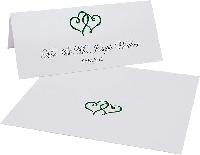 Linked Hearts Printable Place Cards, Hunter Green (Choose Color), Set of 150 (25 Sheets), Laser & Inkjet Printers - Wedding, Party, Dinner, and Special Events - Made in the USA
