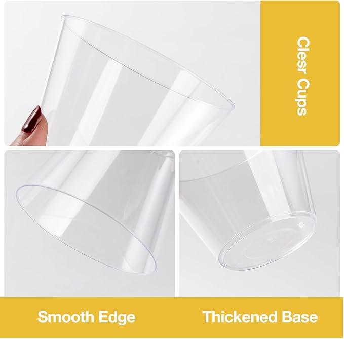 Goodluck 100PCS 9oz Clear Plastic Cups for Party, Disposable Clear Cups, Plastic Cocktail Glasses for Wedding Thanksgiving, Christmas, and