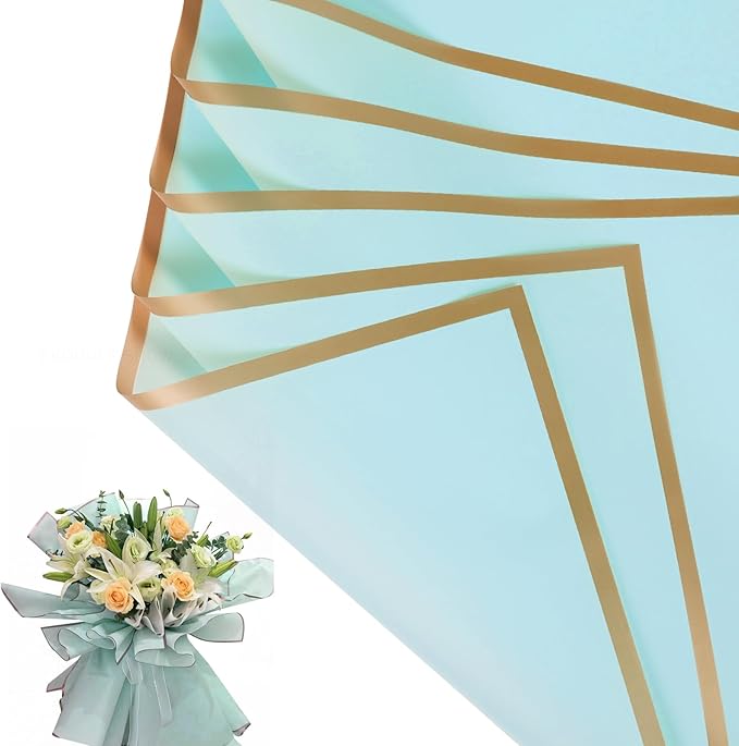 NESCCI 20 Sheet Flower Wrapping Paper - Waterproof Floral Bouquet Wrapping Paper, Florist Supplies Packaging Paper for Wedding Birthday Gift DIY (Light blue)