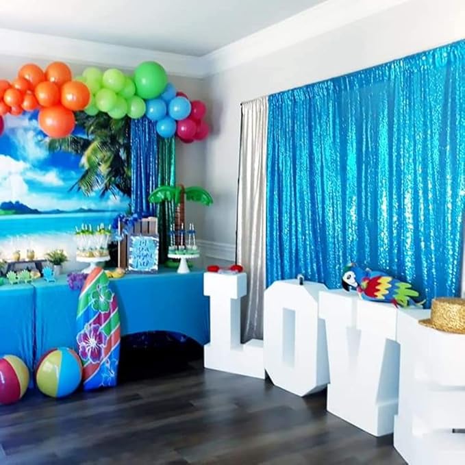 Poise3EHome Turquoise Sequin Backdrop Curtains, 2 Panels Sequin Backdrop, 2FTx8FT Sequin Curtains for Party Wedding Sequence Backdrop