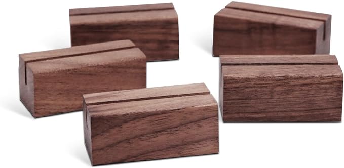 UNIQOOO 20 Pack Place Card Holders | Rustic Walnut Wood Escort Cards Display Stands | Table Number Sign and Photo Stand | Perfect for Retail Shop, Cafe, Home, Wedding, Dinner Party Events Decoration
