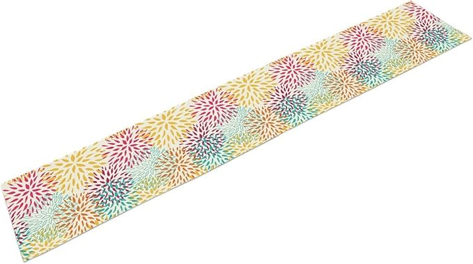 Abstract Flowers Table Runner, Chrysanthemum Dahlia Vintage Modern Colorful Spring Summer Elegant Table Runner for Party Kitchen Dining Living Room Laundry Room Decor, 13x60 Inch