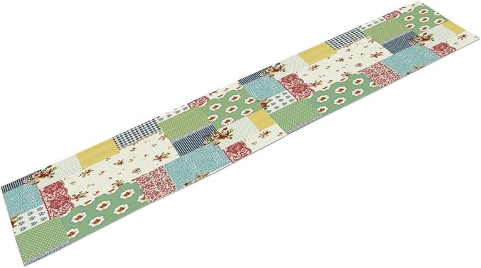 Patchwork Boho Table Runner,Vintage Colorful Floral Plaid Polka Dot Print Tablecloth Burlap for Hotel Indoors Outdoor Dining Room Kitchen Home Decor,W13X L60 in