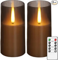 Flameless LED Candles, Upgraded Realistic Flickering Pillar Battery Operated Candles with Remote Timer, Acrylic Electric Set of 2 for Romantic Ambiance and Home Decoration(Grey)