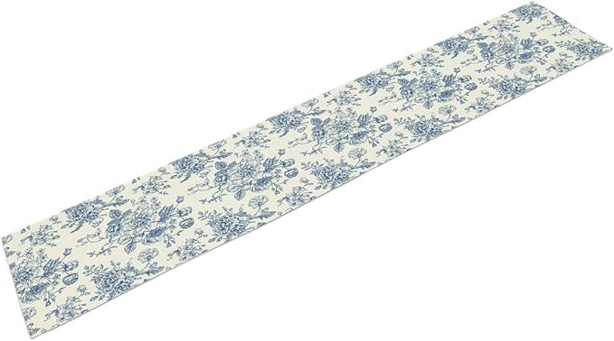 Floral Table Runner, Retro Blue Flower Chinoiserie Sketch Pattern Print Table Runner for Kitchen Dinning Table Runner Decor Home Wedding Party Holiday, 13x108 Inch