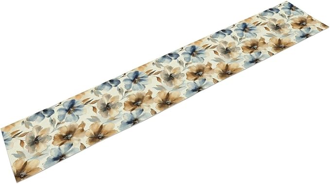 Poppy Floral Table Runner, Watercolor Brown Blue Flowers Blossom Summer Nature Table Runner for Kitchen Dinning Table Runner Decor Home Wedding Party Holiday, 13x60 Inch