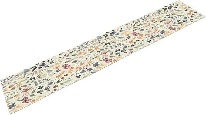 Watercolor Floral Table Runner, Vintage Colorful Floral Natural Style Pattern Decorative Home Restaurant Kitchen Rectangle Table Runner,13in（33cm） W * 120in（305cm） L
