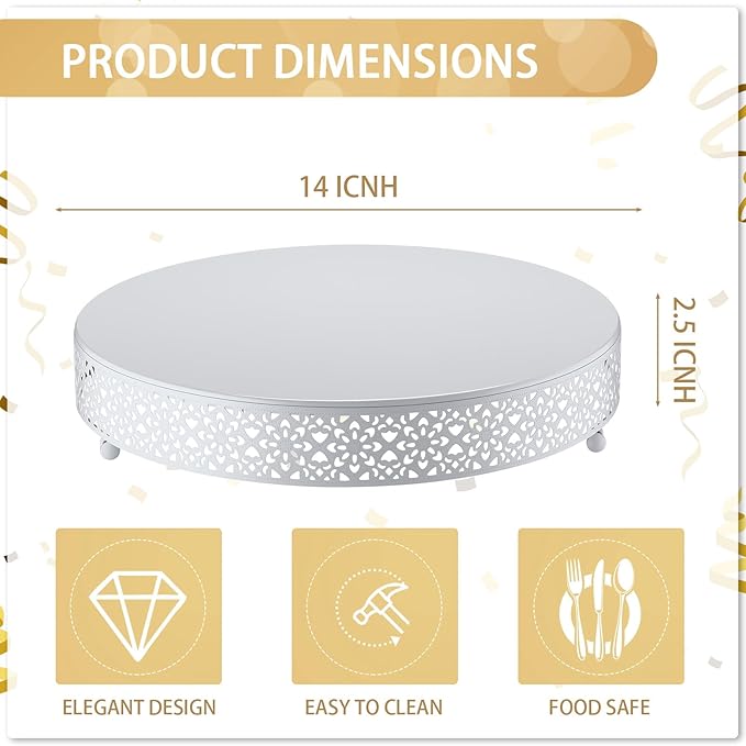Wenqik Cake Stand 14 Inch Round Metal Cupcake Dessert Wedding Cake Stand Cookies Display Holder Fruit Serving Tray for Table Wedding Birthday Anniversary Party(White)