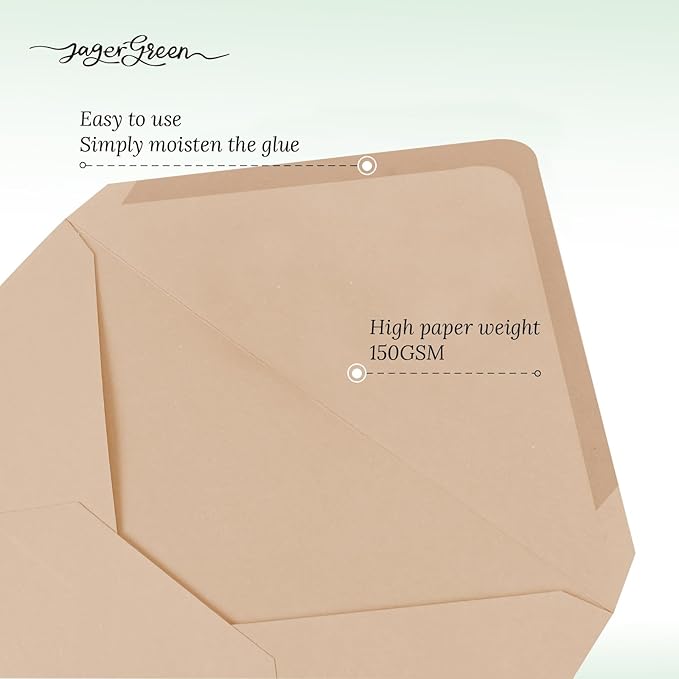 50 Pack 5x7 Envelopes Letter Size, Brown A7 Envelopes Self Seal for Wedding Invitation, Envelope 5.4x7.6 for Greeting Cards, Photos, Baby Shower, Graduation, Thank You Cards, Announcements