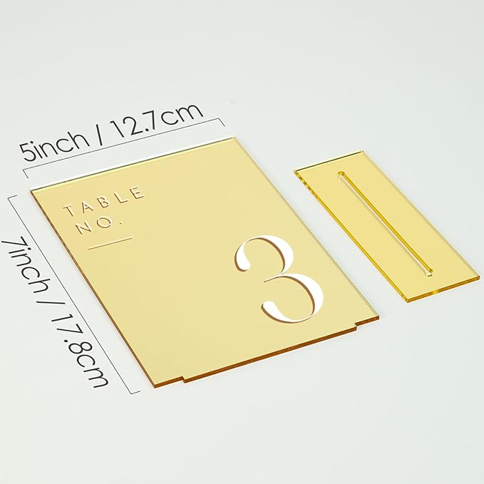 JINMURY Gold Wedding Table Numbers 1-15 with Stands, 5"x7" Gold Mirror Acrylic Table Numbers, Perfect for Wedding Reception, Party, Anniversary, Event