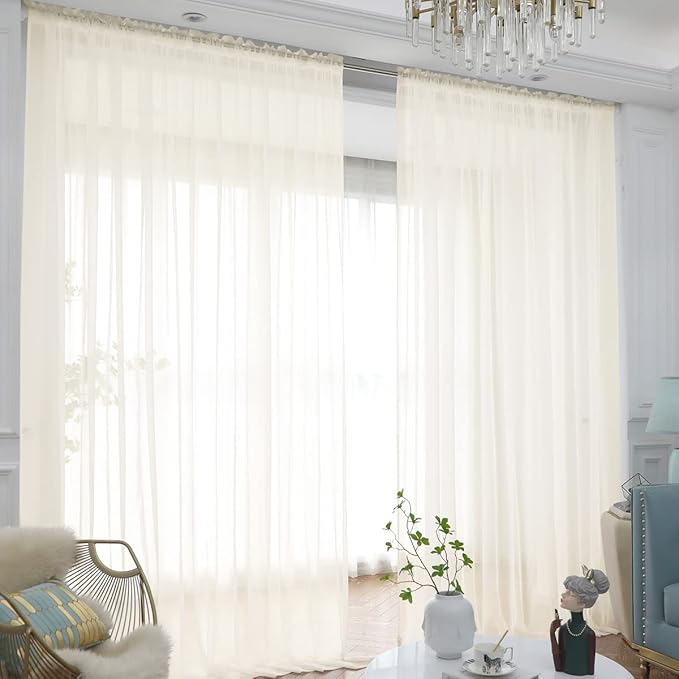 Window Beige Sheer Curtains 145 Inches Long 2 Panels Sheer Curtain Basic Rod Pocket Panel for Bedroom Children Living Room Yard Kitchen (Beige, 52" W x 145" L | 2 pcs)