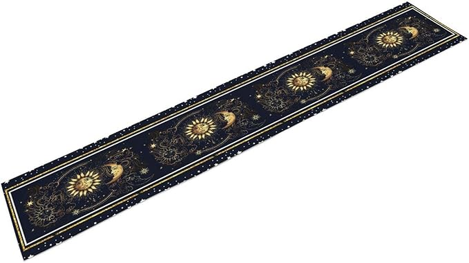 Sun Moon Table Runner, Seasonal Golden Sun Moon Holiday Kitchen Dining Table Runner for Kitchen Living Room Home Party Decor 13x60 Inch