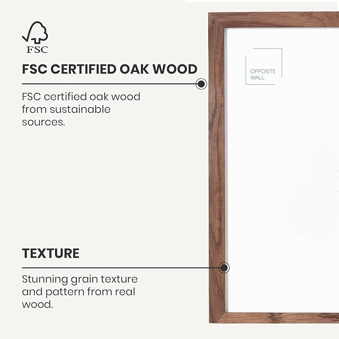 Opposite Wall - 11x17 in - Dark Solid Oak Wood Picture Frame - Lightweight, Versatile & Shatterproof - Wall Hanging Poster or Photo Frame - Wall Decor for Office, Gallery & Home