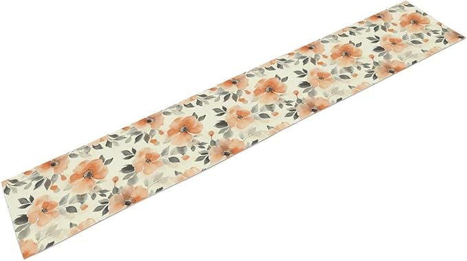Floral Fall Table Runner, Rustic Watercolor Orange Flowers Seasonal Summer Autumn Table Runner for Kitchen Dinning Table Runner Decor Home Wedding Party Holiday, 13x108 Inch