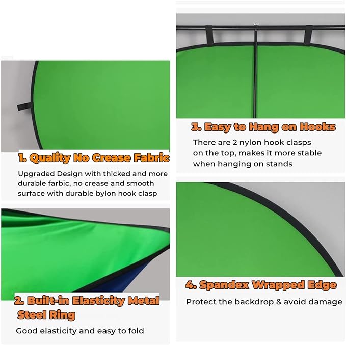 Blue Green Screen Backdrop Double Sided Collapsible Greenscreen Backdrop with Carrying Bag,Portable Pop Up Green Screen Background for Streaming Webcam 39.4 * 59.1"