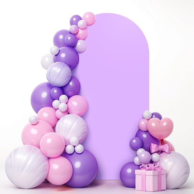 LEBENGURU Upgraded 6FT Wedding Arch Cover, Purple Spandex Fitted Arch Backdrop Cover, Round Top Chiara Stand Covers for Birthday Party Baby Shower Banquet Balloon Décor