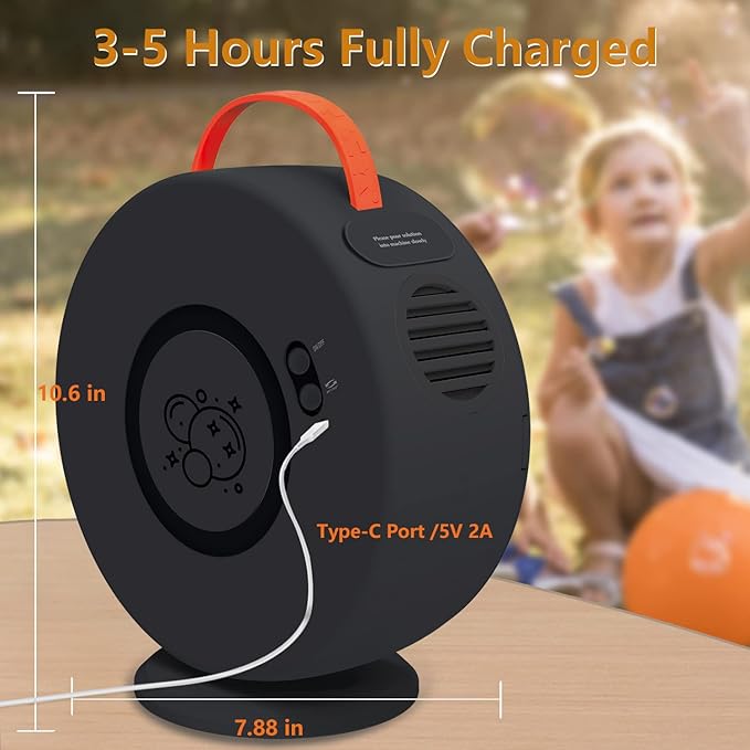 Bubble Machine Automatic Bubble Blower for Kids Toddlers Rechargeable Battery Portable Bubble Maker Electric Bubble Machine Auto Rotating 90°/360° Outdoor Toy for Birthday Party Wedding