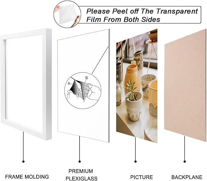 KTKDE A4 Picture Frame White Wooden Photo Frame for Certificate Poster and Photo, 8.3x11.7 Frame with Shatter Resistant Plexiglass Home Decor best gift
