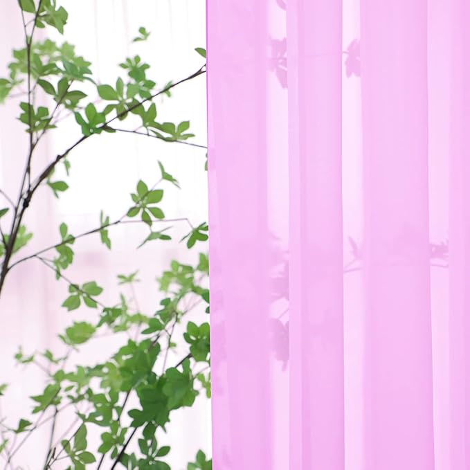 Window Pink Sheer Curtains 130 Inches Long 2 Panels Sheer Curtain Basic Rod Pocket Panel for Bedroom Children Living Room Yard Kitchen (Pink, 52" W x 130" L | 2 pcs)