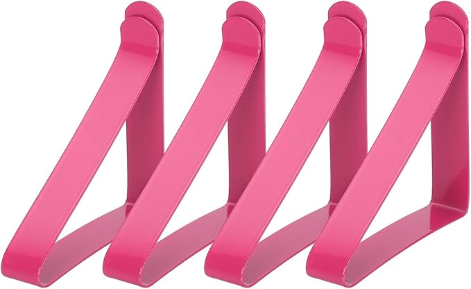 uxcell 4 Pack Tablecloth Clips, Stainless Steel Table Cloth Cover Clamps, 2.56" x 2.68" Windproof Holder Clips for Home Party Picnic Wedding Camping Dining Tables, Rose Red