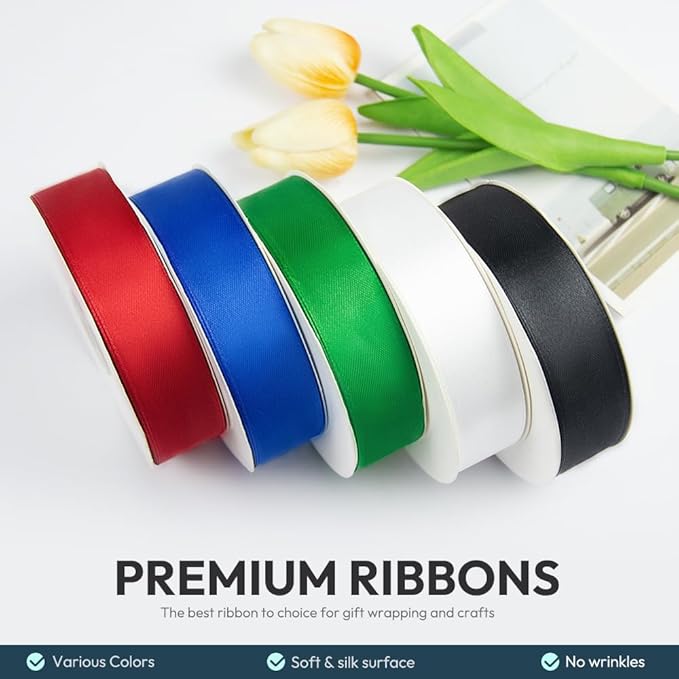 KMER LIFE 1 inch Wide x 50 Yards Polyester Satin Ribbon - Silvery Single Faced, Perfect for Wedding Decor, Wreath, Crafts, Gift Wrapping & Other Projects