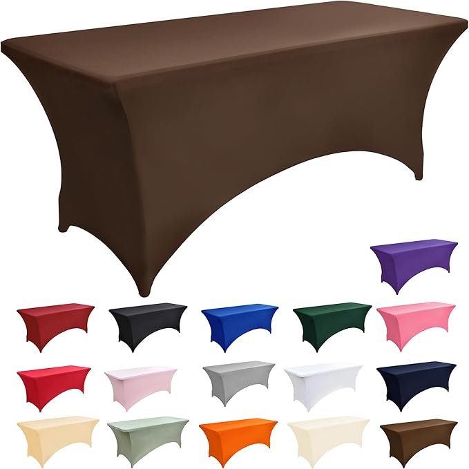 6-Pack 6ft Spandex Table Covers for Rectangle Standard Folding Tables - Wrinkle Resistant Stretch Tablecloths - Ultimate Fitted Table Protector for Parties, Trade Shows, Wedding