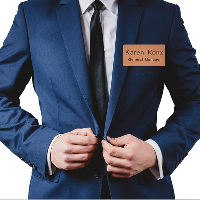 Custom Engraved Name Tag Badge for Business Personalized Identification with Pin or Magnetic Backing Metal ID Badge (Silver/Black, 1.5" x 3")