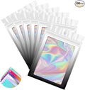 Funfery 100 Pack Gradient Holographic Bags,Resealable Bags with Zipper,Clear Window Packaging Pouchs,Foil Bag for Food Storage,Small Business,Sample Jewelry Bag(3.5×4.7In,White Black)