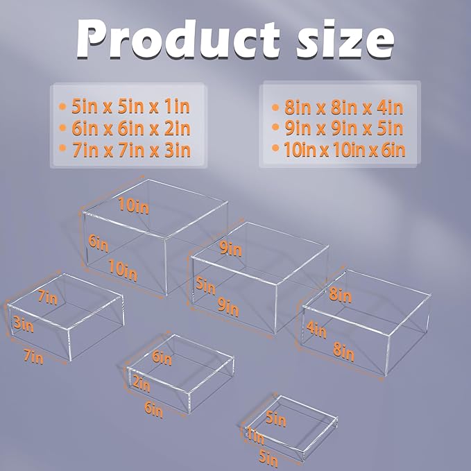 Buffet Risers, Food Display Risers for Party, Crystal Clear Acrylic Risers Display Stand for Buffet Table, Catering Displays for Dessert, Cube Box Nesting Riser with Hollow Bottom