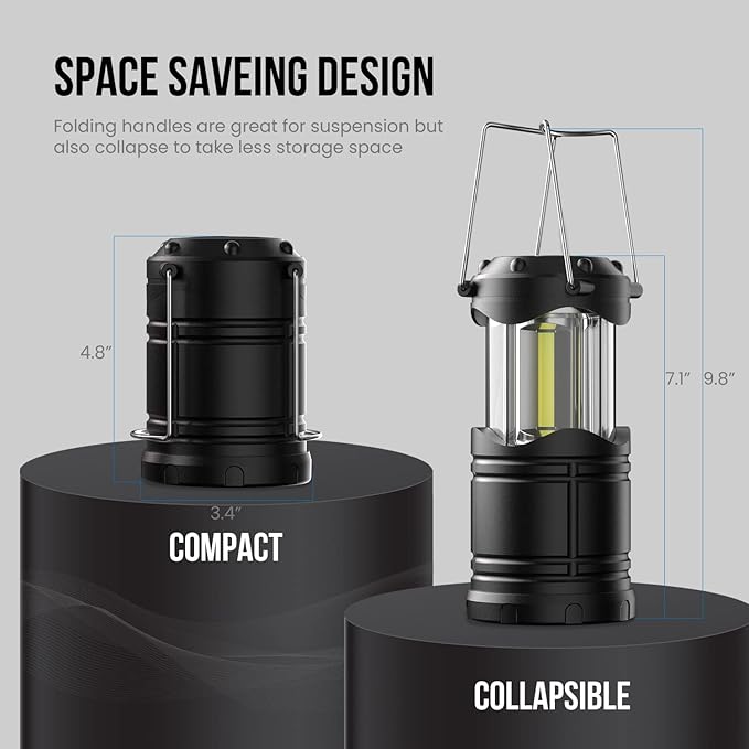 Lichamp LED Camping Lantern, 4 Pack Battery Powered Flashlight for Power Outages, Portable Collapsible Hanging Light Essential for Home, Outdoor, Emergency Lamp Survival Kit Gear for Hurricane, Black
