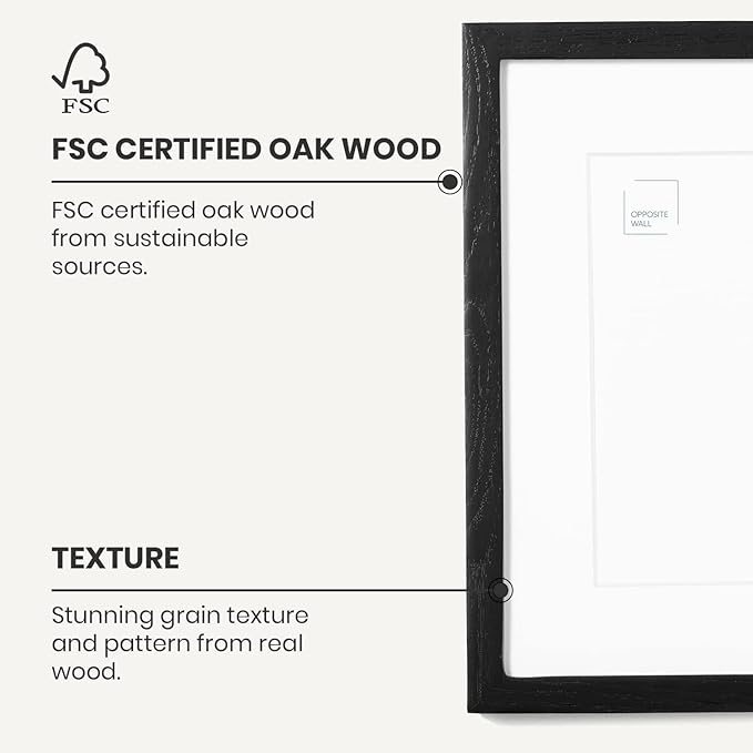Opposite Wall - Set of 2-8.5 x 11 in - Black Solid Oak Wood Picture Frames - Lightweight, Versatile & Shatterproof - Wall Hanging & Tabletop Photo Frame - Office, Gallery & Home Decor