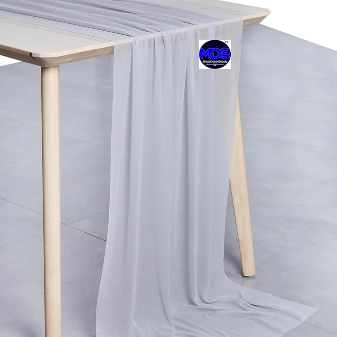 MDS Halloween Chiffon Table Runner - 5 Pack, 29 x 170 Inches, 14ft Each - Sheer Spooky Table Runners for Haunted House Parties, Trick-or-Treat Tables, Witchy Décor, Wedding & Events - Cool Gray