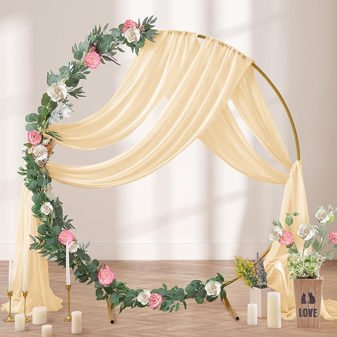 Champagne Gold Wedding Arch Draping Fabric 29" x 20 FT Wedding Drapes for Backdrop Sheer Curtains Drapes for Romantic Bridal Baby Shower Decor Ceremony Birthday Party Fall Outdoor Events