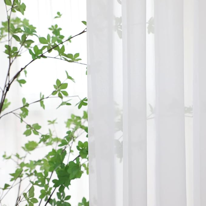 Window White Sheer Curtains 63 Inches Long 2 Panels Sheer White Curtains Basic Rod Pocket Panel for Bedroom Children Living Room Yard Kitchen (White, 52" W x 63" L | 2 pcs)