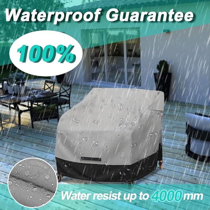 Patio Swivel Chair Cover Waterproof 2 Pack, 600D Heavy Duty Outdoor Furniture Covers for Universal Lawn/Deck/Garden/Backyard Fits up 36" W*37" D*36" H, Gray/Black