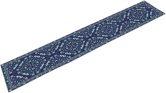 Boho Floral Vintage Table Runner, Retro Morris Abstract Blue Flower Rustic Country Farmhouse Pattern for Home Kitchen Table Decor Dining Coffee Room Wedding Party Decor 13x72in