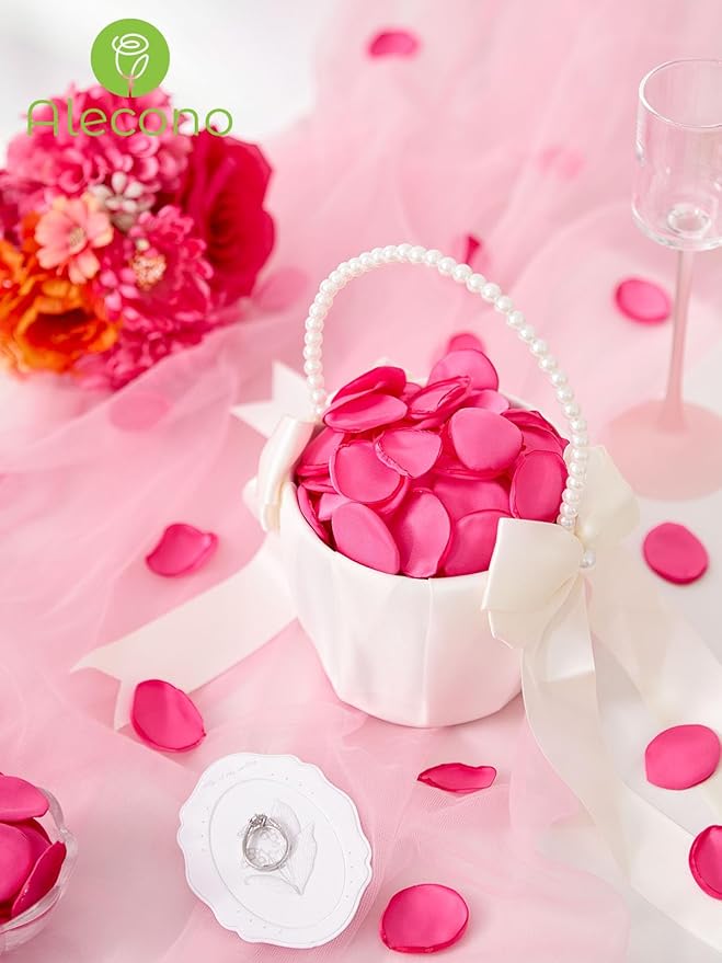 Alecono 400Pcs Silk Rose Petals, Faux Hot Pink Petals for Wedding Proposal Flower Girl Basket, Flower Petals to Throw at Wedding Birthday Party Decoration